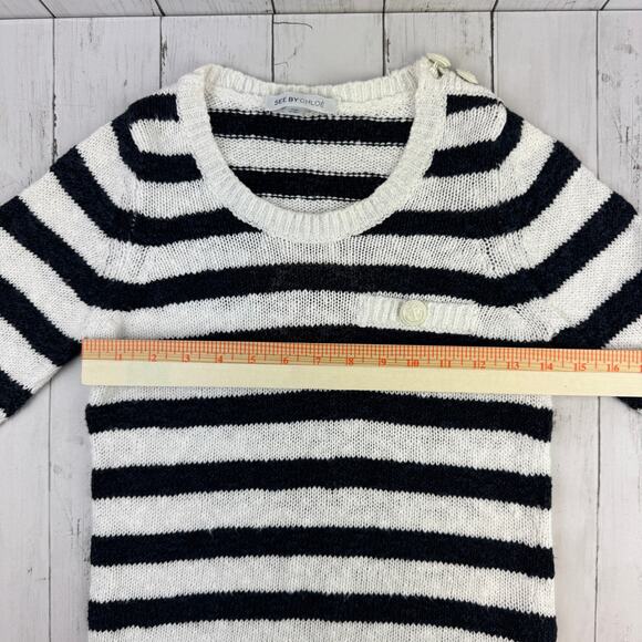 See By Chloé Black/White Striped Chunky Knit Nautical Sweater Size Small - Picture 13 of 15